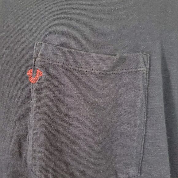 True Religion Men's Tee Large Navy Blue Embroidered Horseshoe Logo Crewneck Long - Picture 3 of 10